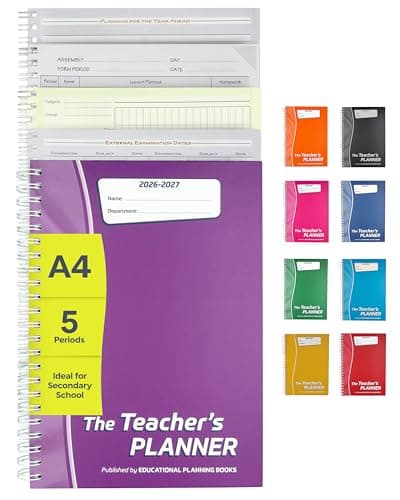 Image of Educational Planning Books - The Teachers Planner 2026-2027 for Secondary School – A4 – Five Period Day – Page-a-Day & Undated, with Dedicated Pages for Year Planning, Exams, Marking and more (TP13-P)