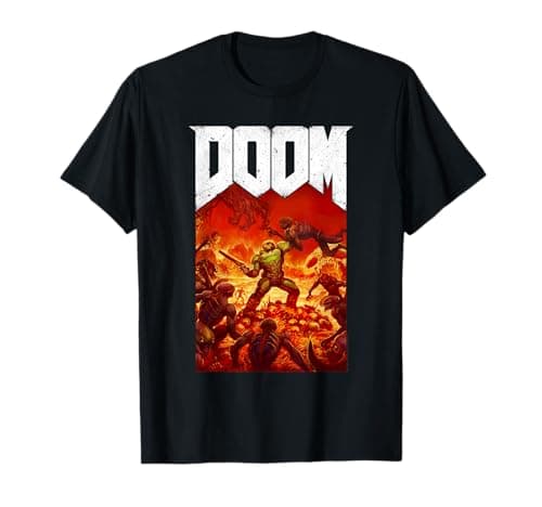Image of Doom Full Color Retro Cover Art with Logo Vintage Video Game T-Shirt
