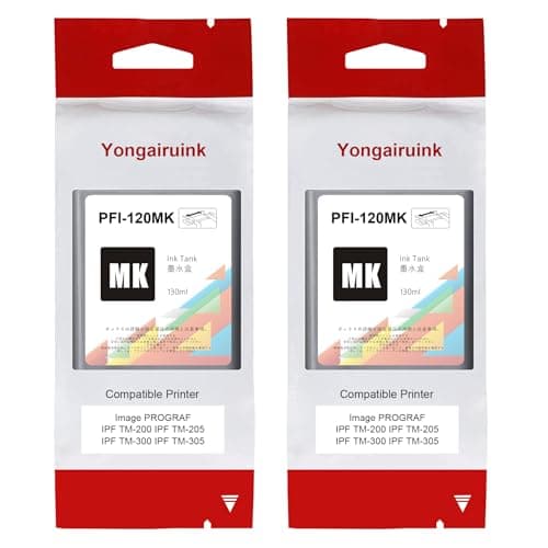 Image of Yongairuink PFI-120 PFI120 Matte Black Ink Cartridges for Canon PFI-120MBK PFI120MBK for ImagePROGRAF TM-200 TM-205 TM-255 TM-300 TM-305 TM-350 TM-355 Printer (2MBK, 2x130ml)