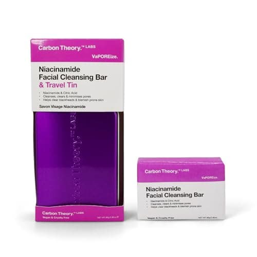 Image of Carbon Theory VaPOREize Niacinamide and Citric Acid Face Cleansing Bar 80g and Travel Tin, Soap Bar for Acne Prone Skin, Gently Cleanses, Helps Minimise Pores and Clear Blackheads