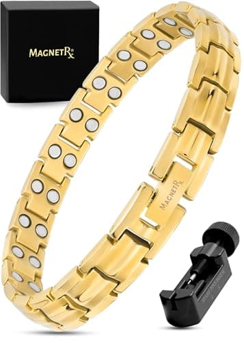 Image of MagnetRX® Ultra Strong Titanium Magnetic Bracelet for Women - Magnetic Bracelets for Women - Magnetic Titanium Bracelet Length Adjustable with Sizing Tool, Women's Bracelets (Gold)