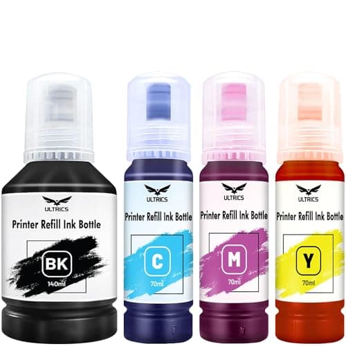 Image of Multipack Printer Refill Ink, Universal Bulk Refillable Printer Ink Kit for Refilling Ink Cartridges and CISS Systems Compatible with Epson Canon Brother Dell HP - 4 Pack, BK 140ml, C M Y 70ml Each