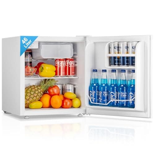Image of FOHERE Mini Fridge with Ice Box, 46L Table Top Larder, Reversible Door, 7 Adjustable Temperature Levels, E rated, 42 dB Low Noise, Adjustable Feet, Energy Efficient, White