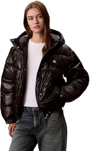 Image of Calvin Klein Women’s Shine Puffer Jacket with Hood, Black (Black), L