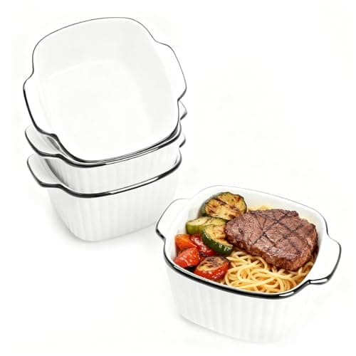 Image of Ceramic Baking Dishes set of 4, Square Baking Dishes, Small Baking Dish for Air Fryer, Ceramic Bakeware with Handles, Oven & Microwave Safe