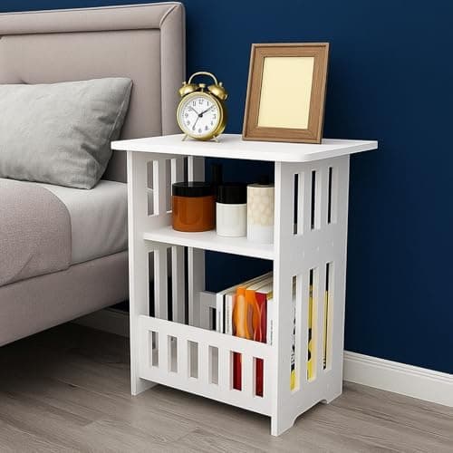 Image of LN COZY CORNER End Table 3 Tier Modern Wood Nightstand End Table Nightstand for Living Room, Bedroom, Bathroom, Balcony White (Classic, 3 tier)