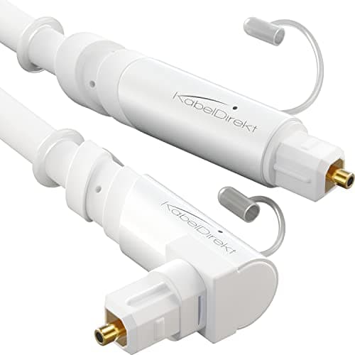 Image of TOSLINK Cable white, optical audio cable 90° angled – 10m – Fibre optic lead for soundbars (digital S/PDIF, stereo systems/amplifiers, home cinema, Xbox/PS4) – CableDirect