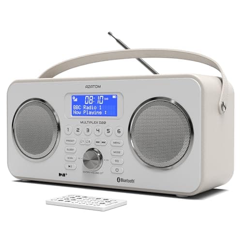 Image of DAB/DAB+ & FM Portable Digital Radio | Bluetooth | Remote Control | Rechargeable Battery | Dual Alarms & Sleep Timer | Perfect for Home, Office or Outdoors | AZATOM Multiplex D20 (White)