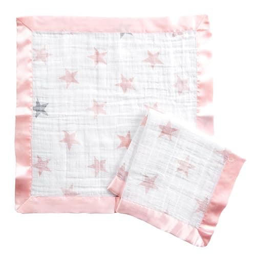 Image of aden + anais essentials Issie Security Blanket, Super Soft 100% Cotton Muslin, Satin Trim, 2 pack, doll