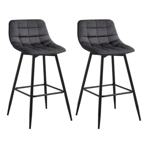 Image of WOLTU Bar Stools Set of 2, Breakfast Kitchen Counter Barstools with Backrests and Footrests, Velvet, Dark Grey
