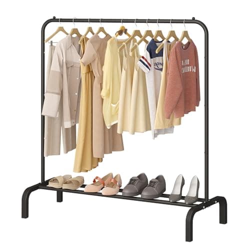 Image of JIUYOTREE Clothing Garment Rack, 110 CM Metal Clothes Rail with Bottom Rack for Coats, Skirts, Shirts, Sweaters, Black
