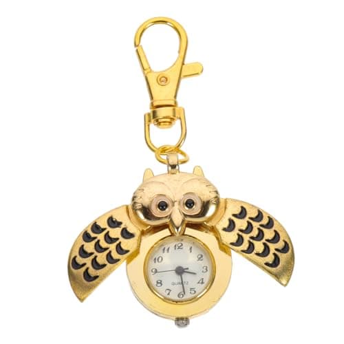 Image of FRCOLOR Owl Pocket Watch Keychain Retro Cartoon Golden Pocket Watch Decorative Owl Shape Key Ring Suitable for Travel and Daily Use