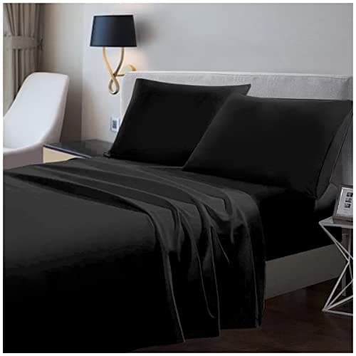 Image of 100% Egyptian Cotton Flat Sheet King Size- 200 Thread Count Bed Covers- Anti Alllergy Bedding Sheets- Black