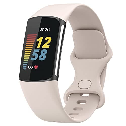 Image of TopPerfekt Straps Compatible with Fitbit Charge 6 Strap, Adjustable Soft Silicone Sport Replacement Watch Band Wristbands Bracelet for Charge 5 Activity Tracker Women Men (Moon white, Small)