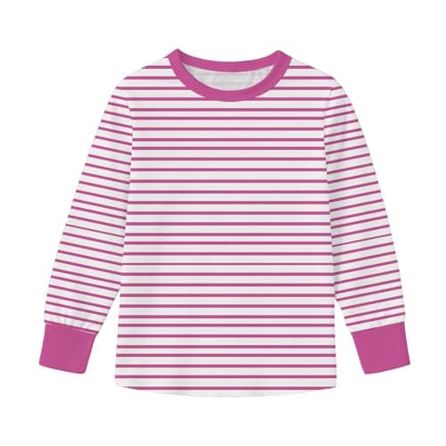 Image of Slxbear Pink Long Sleeve Striped Shirts for Girls Spring Oversized Fashion Comfy Tops Dressy Casual Crewneck Sweatshirt Trendy Outfits Versatile Lightweight Breathable Tops 15-16 Years