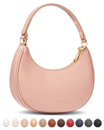 Image of Vantamo Half Moon Bag for Women - Faux Leather with Anti Theft RFID Protection & Adjustable Shoulder Strap - with Gold Zippers & Anti Pickpocket Clip - Everyday Moon Shaped Purse