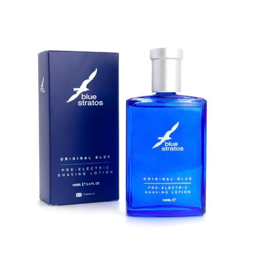 Image of Blue Stratos Pre-Electric Shave Lotion, Original Blue for Men, Lifts Beard & Reduces Irritation, Cooling Effect, Classic Scent of Cedarwood, Vanilla, and Musk, 100ml