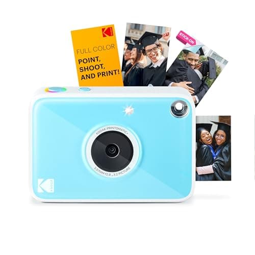 Image of KODAK Printomatic+ Instant Print Digital Camera (Blue) 10MP Portable Camera with Interactive RGB LED Status Indicator, Prints Full-Color Photos on Zink 2x3” Sticky-Backed Photo Paper - Easy & Fun