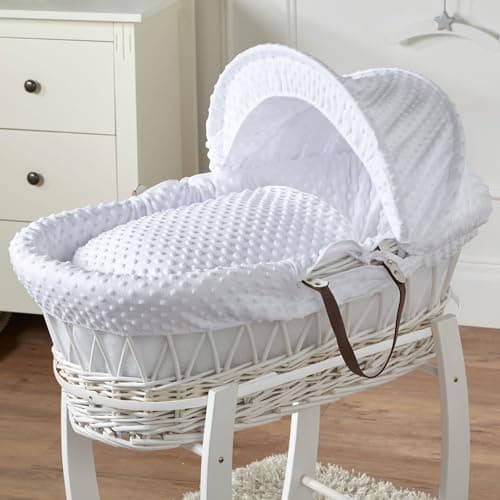 Image of For Your Little One White Dimple White Wicker Baby Moses Basket With Mattress (Rocking Stand Not Included!)