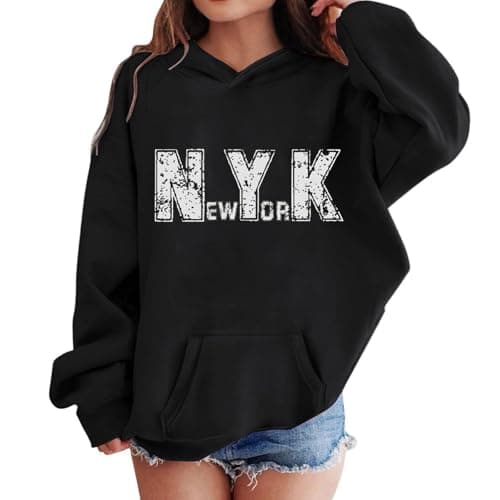 Image of Hoodie Children Girls Sports Shirt Boys Girls Casual Hoodie Pullover Hoodie with Pocket Suitable for Teenage Girls Boys Sweat Jacket Girls, black, 13-14 Jahre
