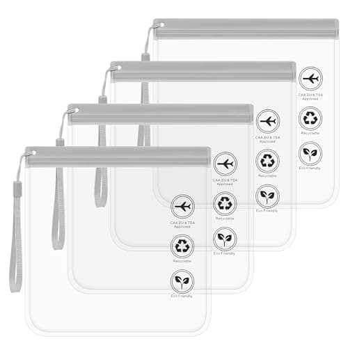Image of Iridsmole 4pcs Airport Security Liquids Bags, 20X20 cm Clear Airport Bags for Liquids, TSA Approved Security Toiletry Bag, Waterproof Wash Bag Travel Accessorie Holiday Essentials for Women/Men