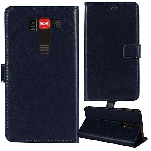 Image of Dingshengk Book Stand Premium Retro Business Flip Leather Protector Case For Amplicomms PowerTel M9000 Magnetic Card Slot Wallet Protective Bumper Folio Pouch (Dark Blue)