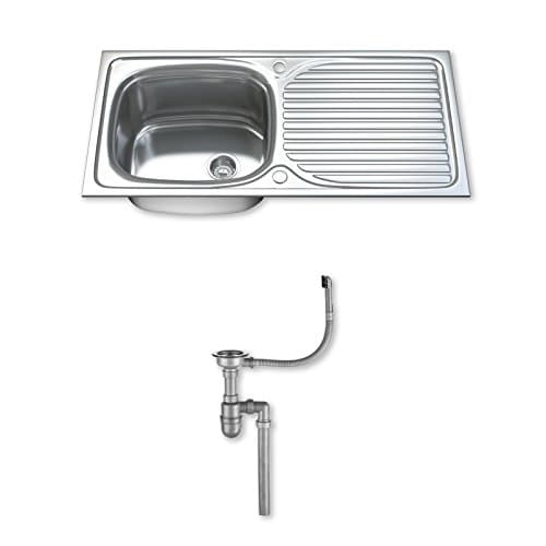 Image of Dihl 1003 Kitchen Sink with Drainer, Single Bowl 1.0, Rectangle, 304 Stainless Steel, Silver, 100 x 50 cm, Inset, Includes Full Waste Kit and fixings