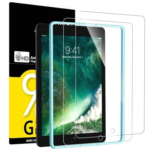 Image of NEW'C 2 Pack Designed for iPad 9.7 Inch (2018/2017,6th/5th Generation),iPad Air 1,iPad Air 2,iPad Pro 9.7 Inch Screen Protector Tempered Glass, Ultra Resistant (Easy Installation Frame)