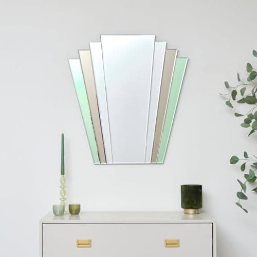 Image of Melody Maison Green & Mocha Glass Art Deco Fan Wall Mirror 75cm x 68cm