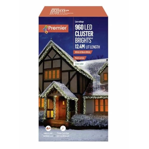 Image of Premier 960 LED Cluster Brights White & Warm White Lights Clear Cable with Timer Function Indoor/Outdoor Use