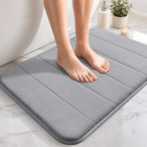 Image of Yimobra Memory Foam Bath Mat, Soft and Comfortable, Super Water Absorption, Non-Slip, Thick, Machine Wash, Easier to Dry for Bathroom Floor Rug, 43 x 61 cm, Gray