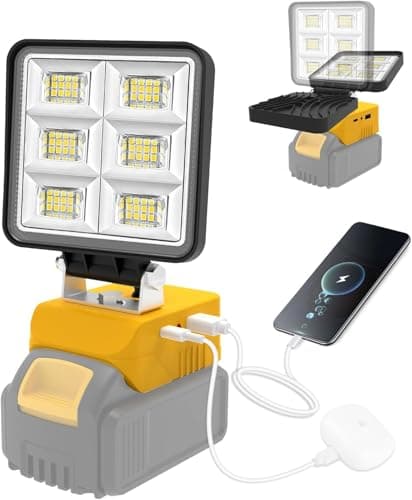 Image of LED Work Light Compatible with Dewalt 18v Battery, NATPOW Flood Light LED Outdoor Portable Lights with 2 Mode, USB & Type-C, Cordless 5200LM Job Site Lighing for Camping Car Garage (No Battery)