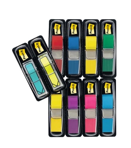 Image of Post-it Index Small Flags,Value Pack, Pack of 8 Pads + 2 Arrow Pads Free, 328 Flags per Pad,11.9 mm x 43.2 mm, Yellow, Red, Green, Blue, Purple, Pink - to Mark or Highlight Important Information