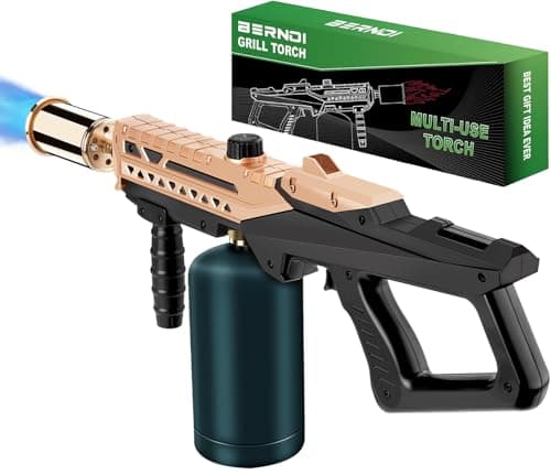 Image of Powerful Propane Torch Gun, Kitchen Torch With Adjustable Flame, 800,000BTU Flamethrower Blow Torch for BBQ, Campfire, Searing Steak, Camping (Propane Tank Not Included) (Gold)