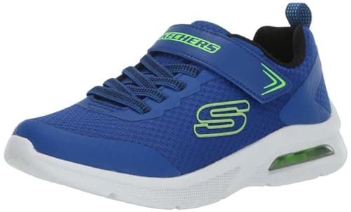 Image of Skechers Boy's Microspec Max Vaptix Sneakers, Blue Textile/Synthetic/Lime Trim, 2 UK Child