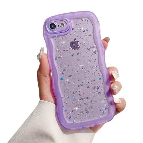Image of ZTUOK Compatible with iPhone 6/6S Case for Girls Women,Cute Clear Sparkly Bling Star Design Curly Simple Wave Case Shockproof Protective Slim Soft TPU Glitter Cover for iPhone 6/6s-Purple