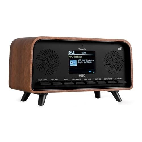 Image of Audizio Desio Retro DAB+ Digital Radio with Bluetooth, USB, FM, Large LCD, Stereo Speakers, 50 Presets, Alarm & Sleep Timer - Dark Wood Finish, Modern Classic Design