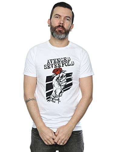 Image of Absolute Cult Avenged Sevenfold Men's Rose Hand T-Shirt White X-Large
