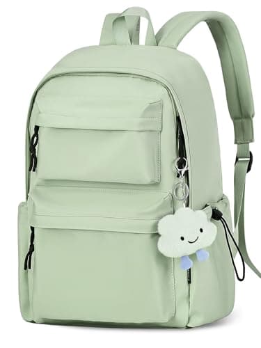 Image of FIORETTO Backpack Womens School Bag Girls Boys, Lightweight Water-Resistant Fits 15.6” Laptop Large Capacity Rucksack with Anti-Theft Pocket, Ideal for School College Commuting Travel Green