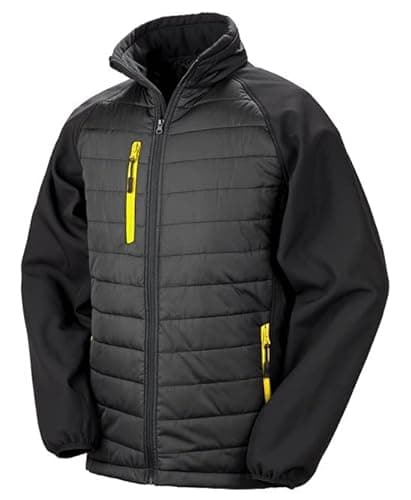 Image of Result Genuine Recycled R237X Mens Black Compass Padded Softshell Jacket - Black/Yellow - XS
