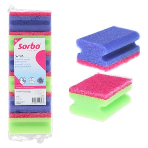 Image of Sorbo Scouring Sponges, Non-Scratch Extra Grip and Super Absorbent Cleaning Scourers ideal for home and Kitchen Cleaning, Each pack includes 6 scourers in assorted colours