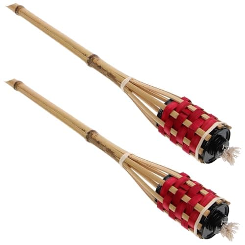 Image of OUNONA 2Pcs Bamboo Outdoor Torch Decorative Woven Torches for Festivals Parties Decor Elegant Bamboo Design for Garden Patio Driveway Lighting