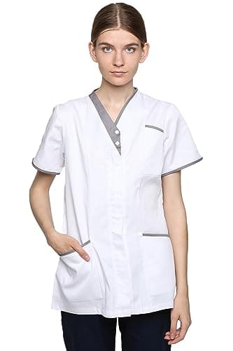 Image of Mirabella Health & Beauty Women's Cavell Healthcare Tunic Uniform White-Hospital Grey 12 UK