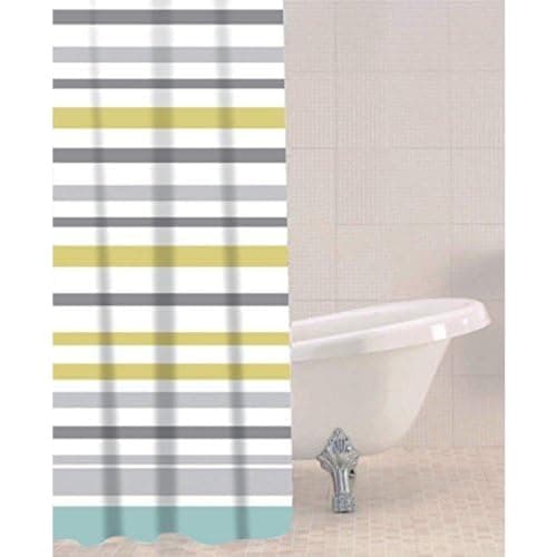 Image of Sabichi PEVA Shower Curtain - Striped Waterproof Bathroom Curtain - Mould and Mildew Resistant, Quick-Drying, Washable - 180x180 cm (71x71 Inch) - Includes 12 Durable Hooks