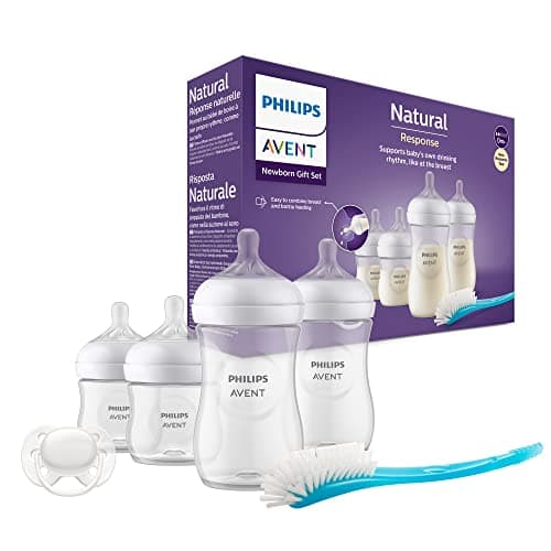Image of Philips Avent Baby Bottle Newborn Gift Set - 4 Baby Milk Bottles, Ultra-Soft Pacifier and Bottle Brush, Babies Aged 0-12 Months+ (Model SCD838/11)