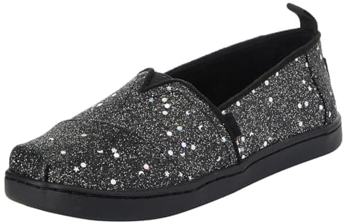 Image of TOMS Tiny Girl's Classic Alpargata Espadrille Loafer Flat, Black Cosmic Glitter, 6 UK