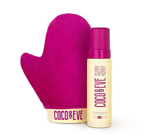 Image of Coco & Eve Sunny Honey Bali Bronzing Self Tanner Mousse Set (Ultra Dark) - All Natural Sunless Tanning Mousse | Instant Self Tanning Lotion with Bronzer with Self Tanning Mitt Applicator (200ml)
