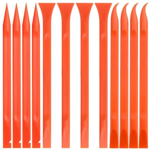 Image of INJOYTEC 12 PCS Plastic Scraper Tool for Tight Spaces Plastic Scrapers Tool Multi-Use Small Paint Scraper Tool Sticker Remover for Kitchen Crevices Food Paint Labels Oil Stains Dirt Orange