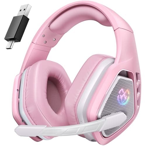 Image of Tatybo Wireless Gaming Headset for PC Ps5 Ps4, 2.4GHz USB & Type-C & Bluetooth Gaming Headphones with Mic, 40H Battery Comfortable Gaming Headsets for Switch Laptop Mobile Mac (Pink)