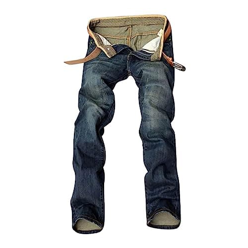 Image of Jeans for Men UK Mens Jeans Slim Fit Stretch Skinny Outdoor Denim Pants Straight Leg Summer Elastic Waisted Activewear Designer Classic Regular Fit Basic Jogger Bottom for Teenager Dark Blue 28